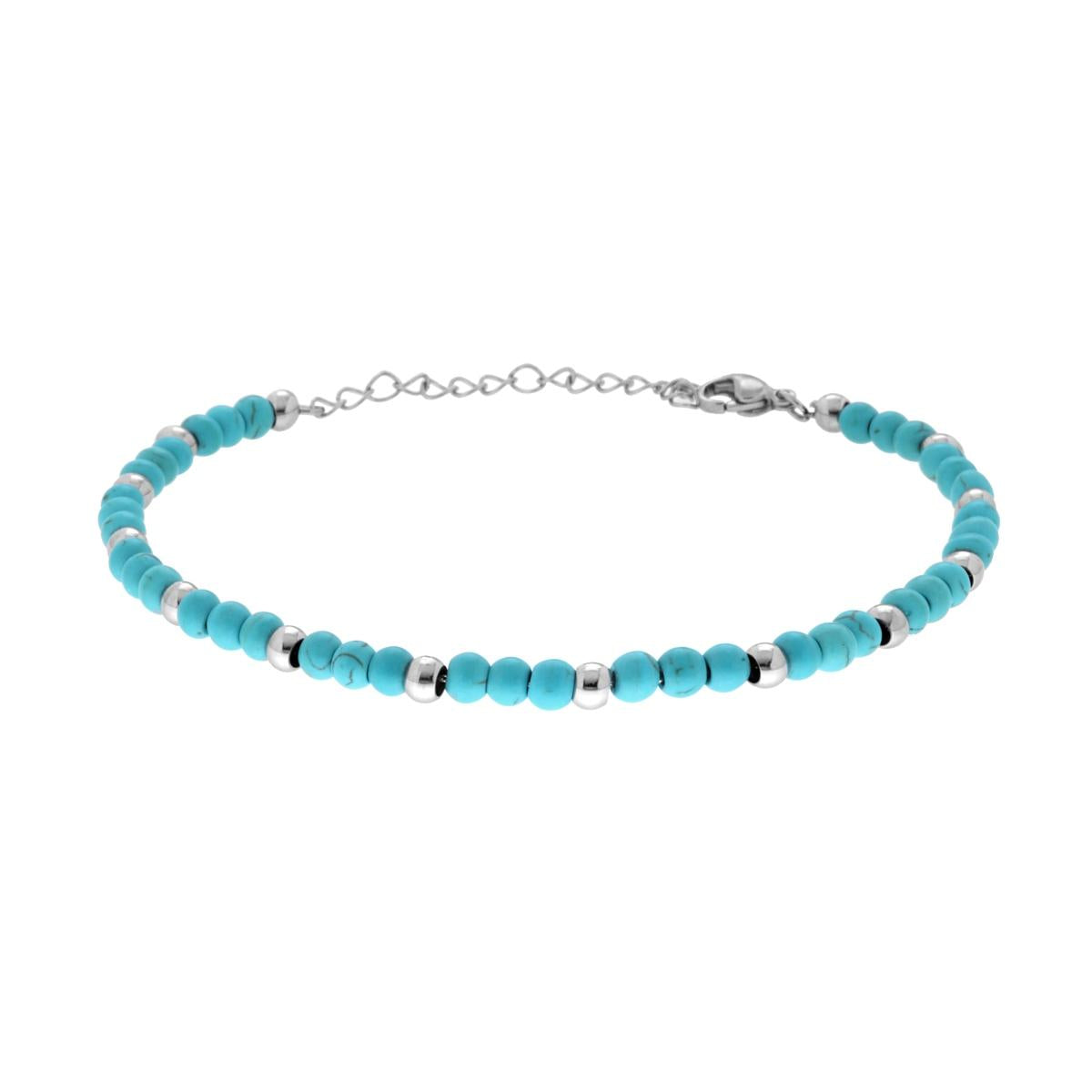 Bracciale Catena con Pietre colore Turchese e Palline in ACCIAIO