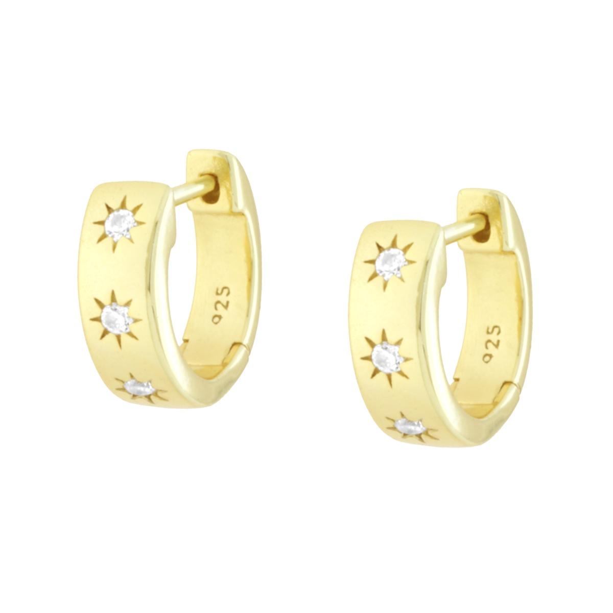 Orecchini Cerchio scattino con Stelle Cubic Zirconia Bianchi in ARGENTO 925 Galvanica Oro