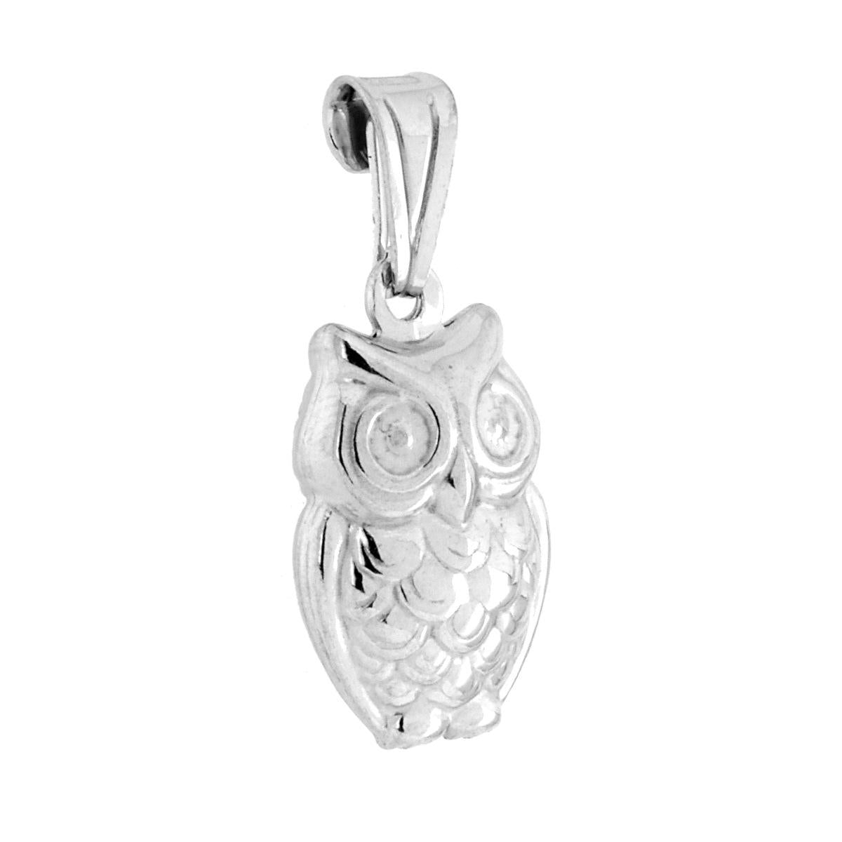 Ciondolo Gufo in ARGENTO 925 Galvanica Rodio