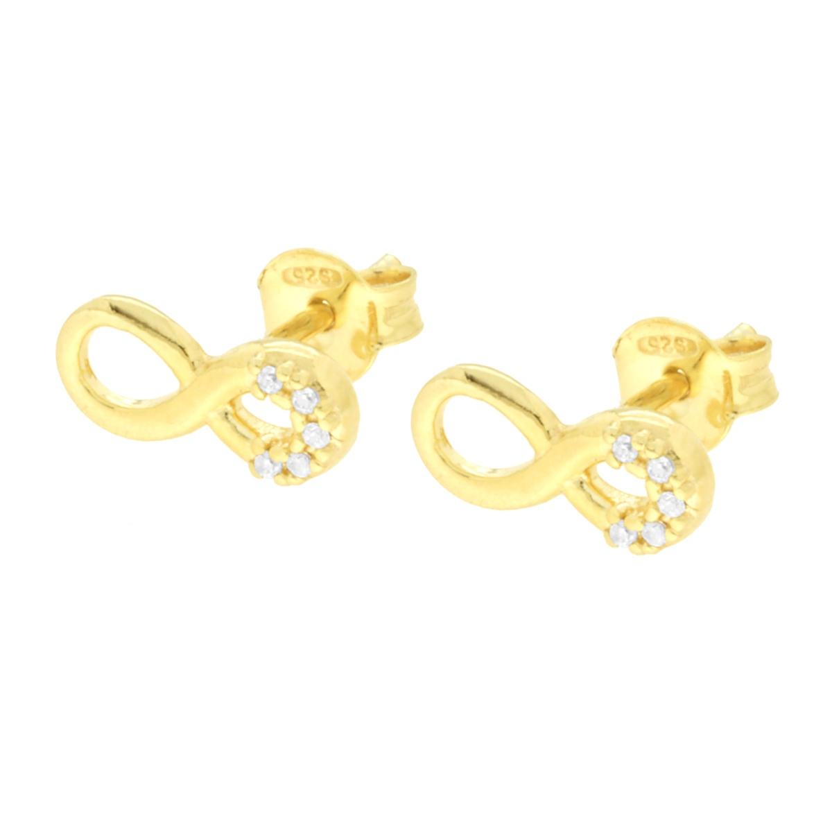 Orecchini Infinito con Cubic Zirconia Bianchi in ARGENTO 925 Galvanica Oro
