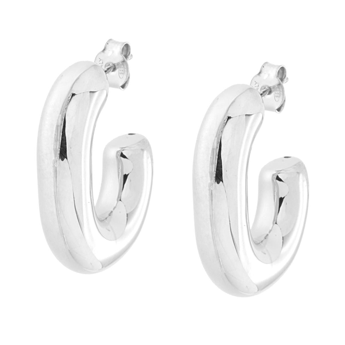 Orecchini Cerchio Ovale Bombato Bubble in ARGENTO 925 Galvanica Rodio