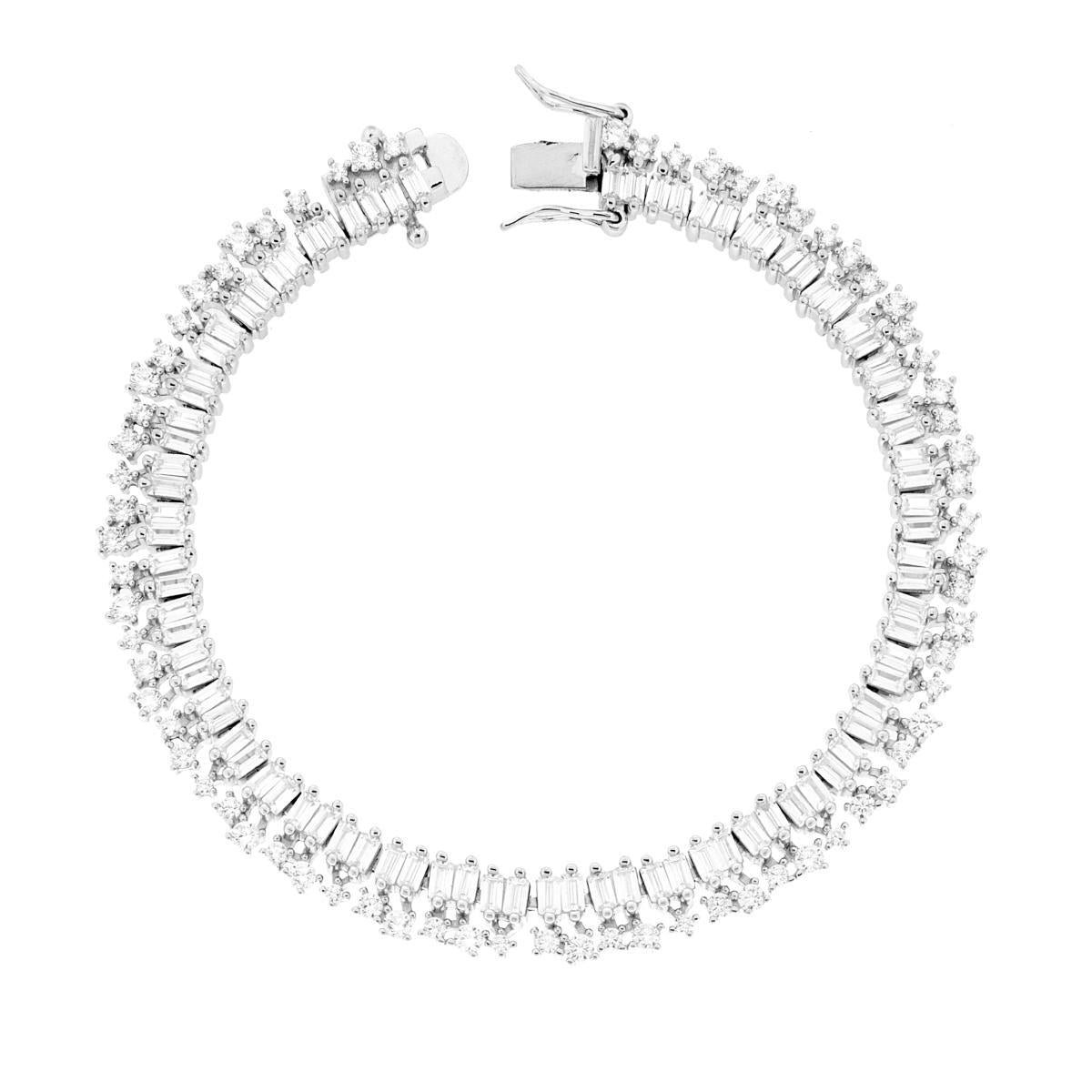 Bracciale Tennis Griffe cm 18 due fili Zirconi Baguette Bianchi in ARGENTO Galvanica Rodio