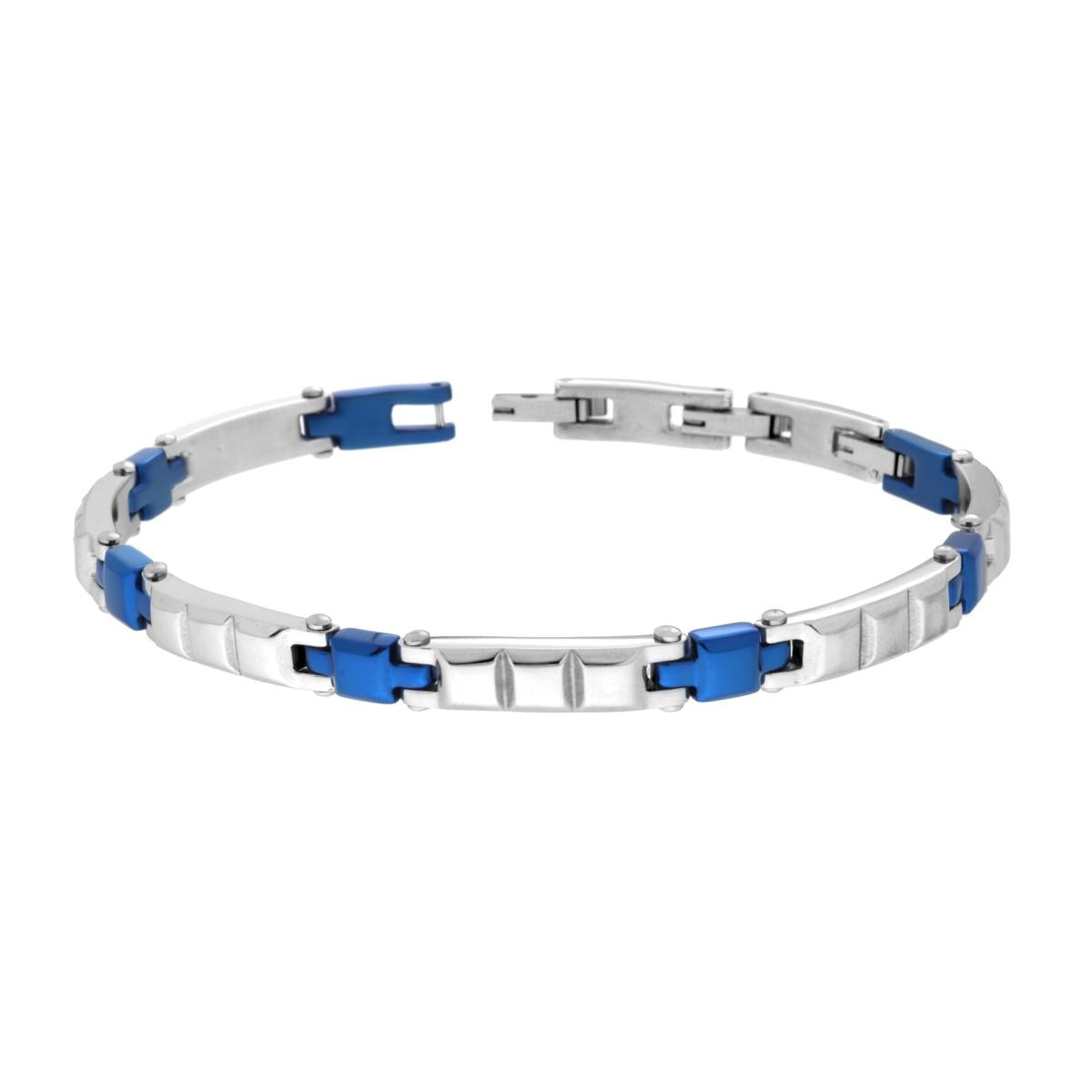 Bracciale Uomo Catena Imperniata e Bugnata e colore Blu in ACCIAIO