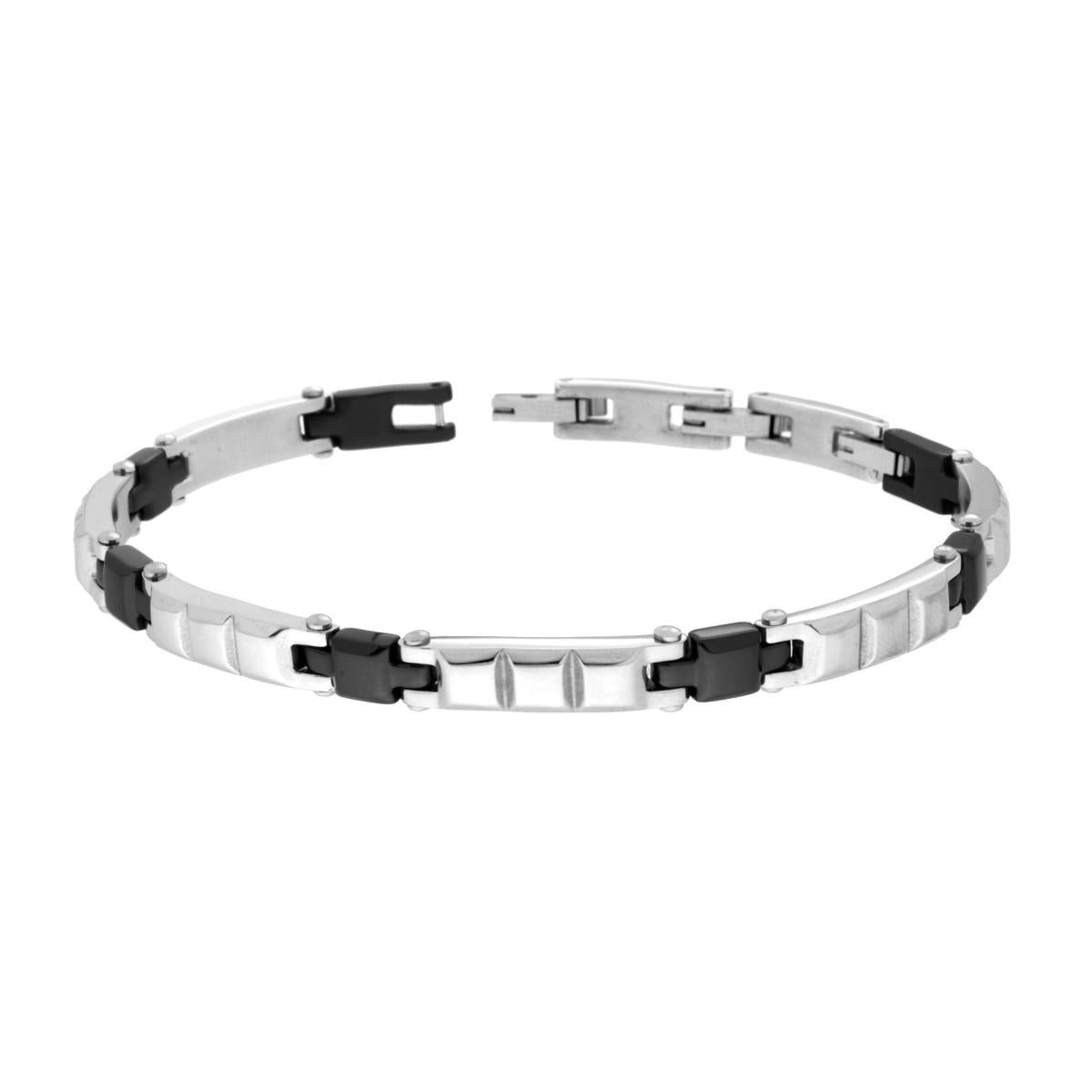 Bracciale Uomo Catena Imperniata e Bugnata e colore Nero in ACCIAIO