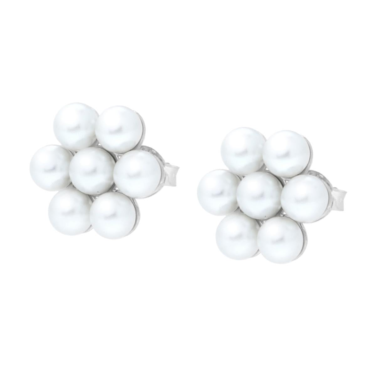 Orecchini Fiore di Perle in ARGENTO 925 Galvanica Rodio