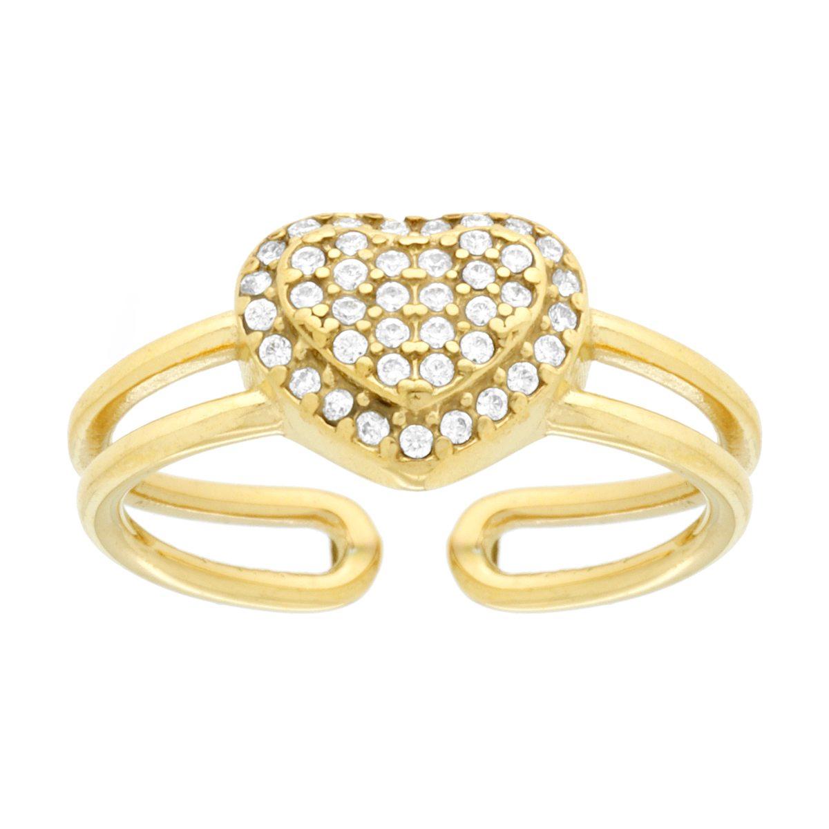 Anello doppio gambo con Cuore e Crystal Bianchi in ACCIAIO colore Oro