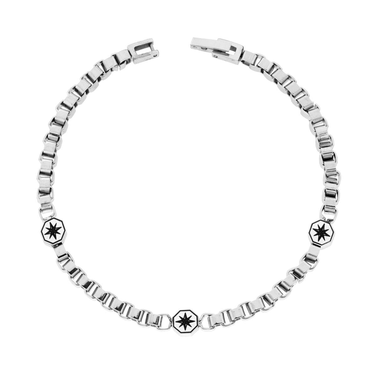 Bracciale Catena Veneziana con Rosa dei Venti in ACCIAIO