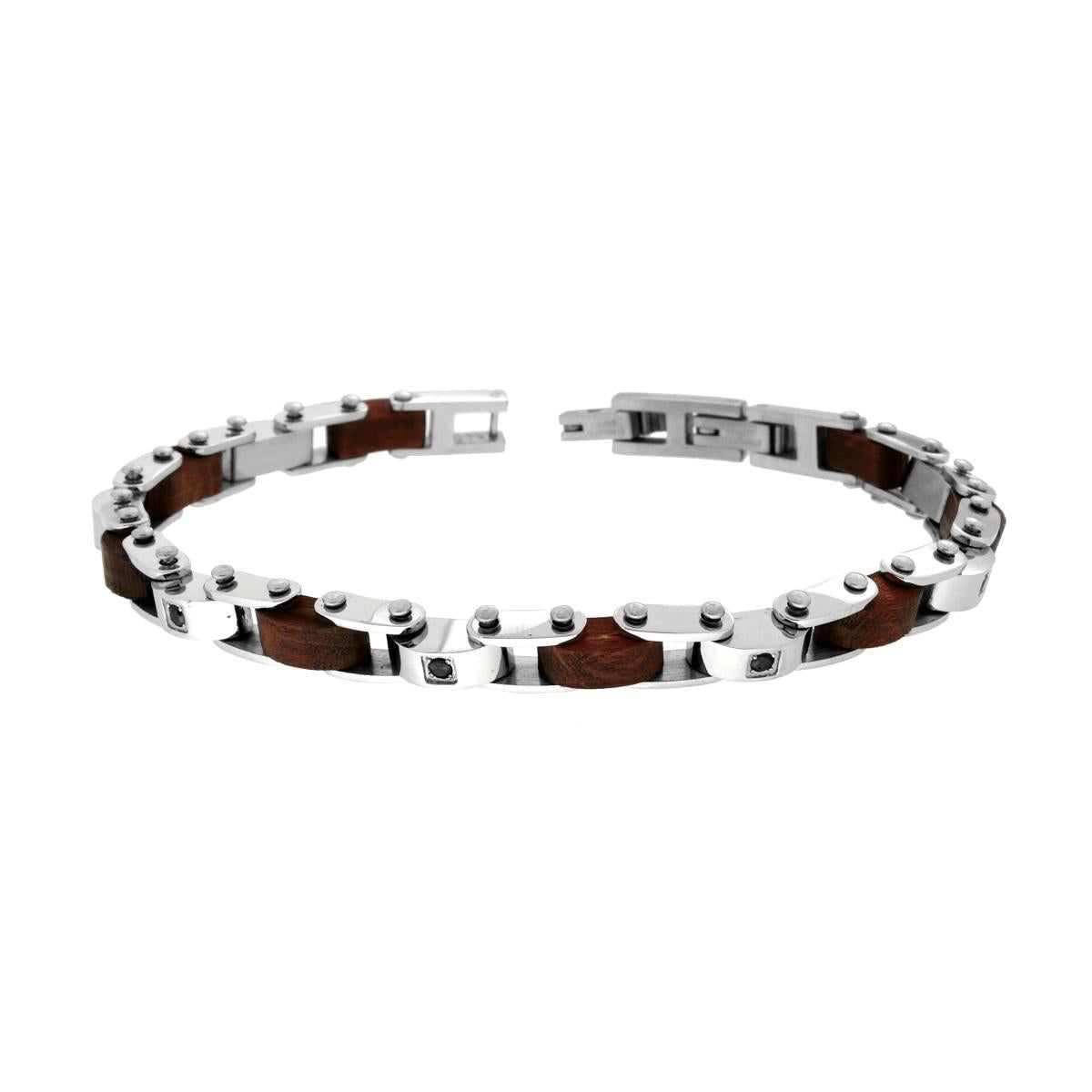 Bracciale Uomo Imperniato in Legno con Crystal Neri in ACCIAIO