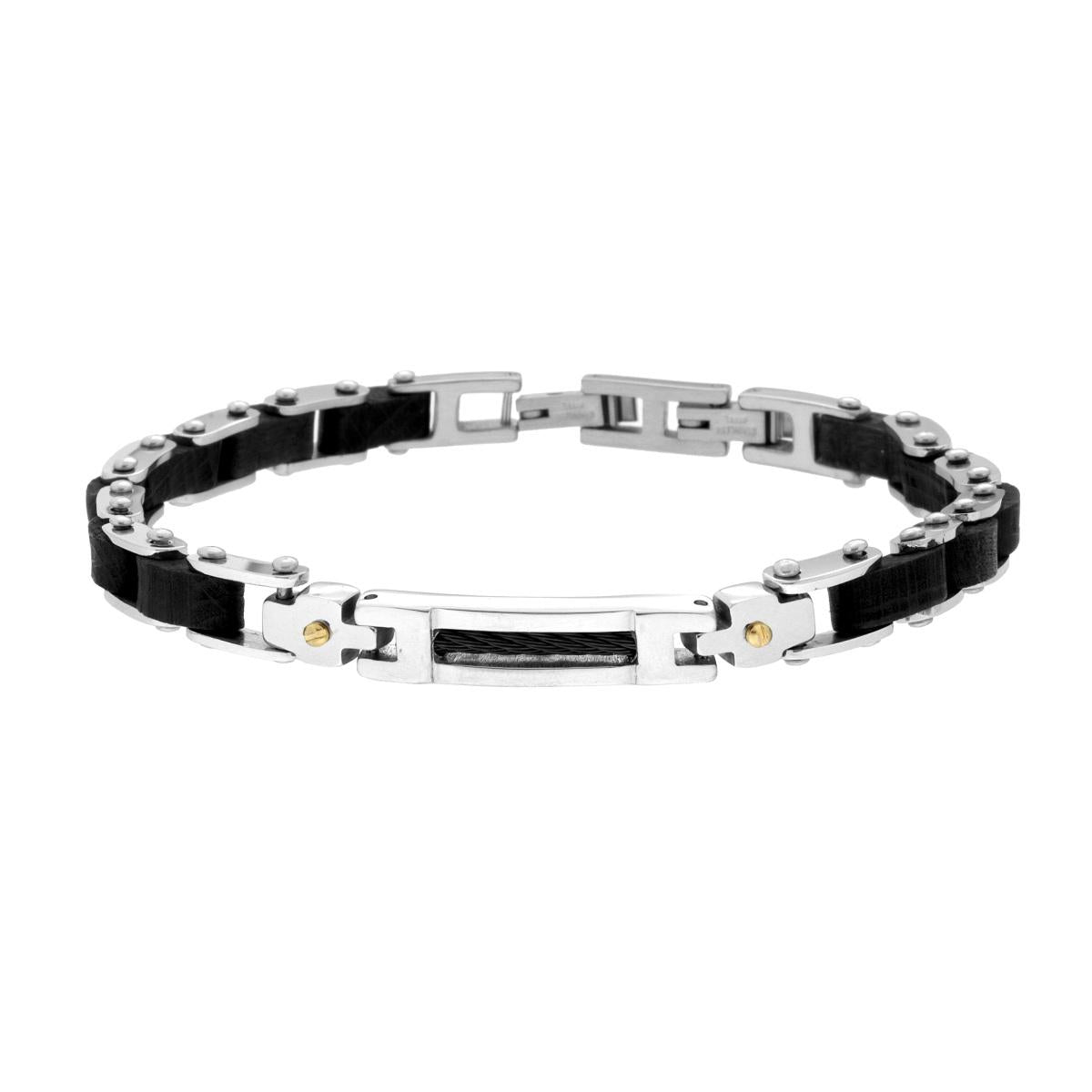 Bracciale Uomo Imperniato in Legno Nero con Targa con Fume Nera in ACCIAIO