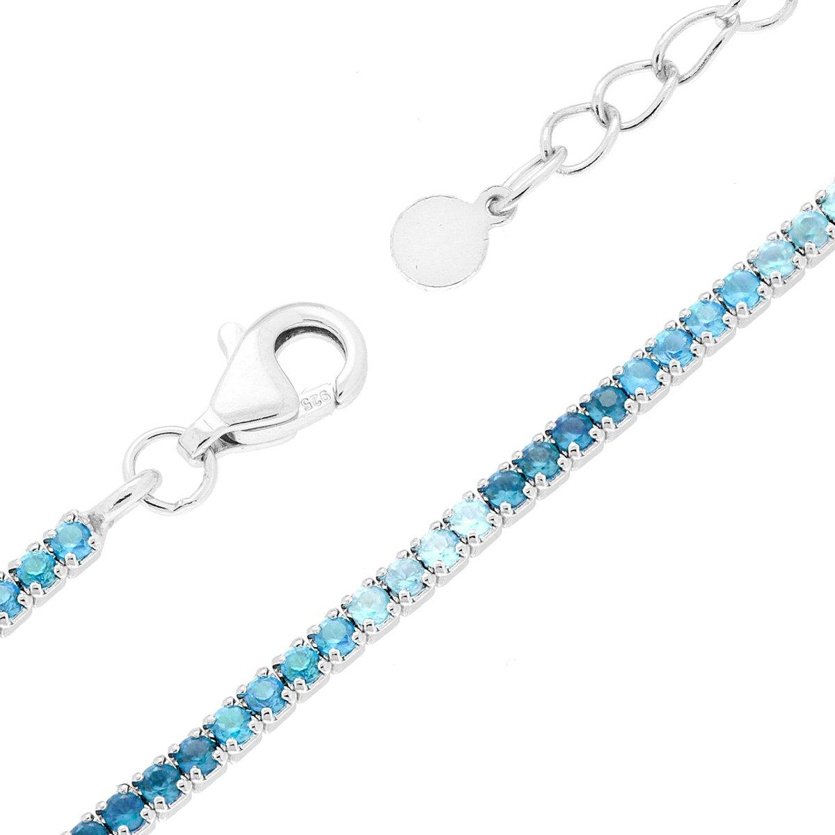 Bracciale Tennis Griffe cm 17+3 con Zirconi mm 1.5 degrade Acquamarina in ARGENTO 925 Galvanica Rodio