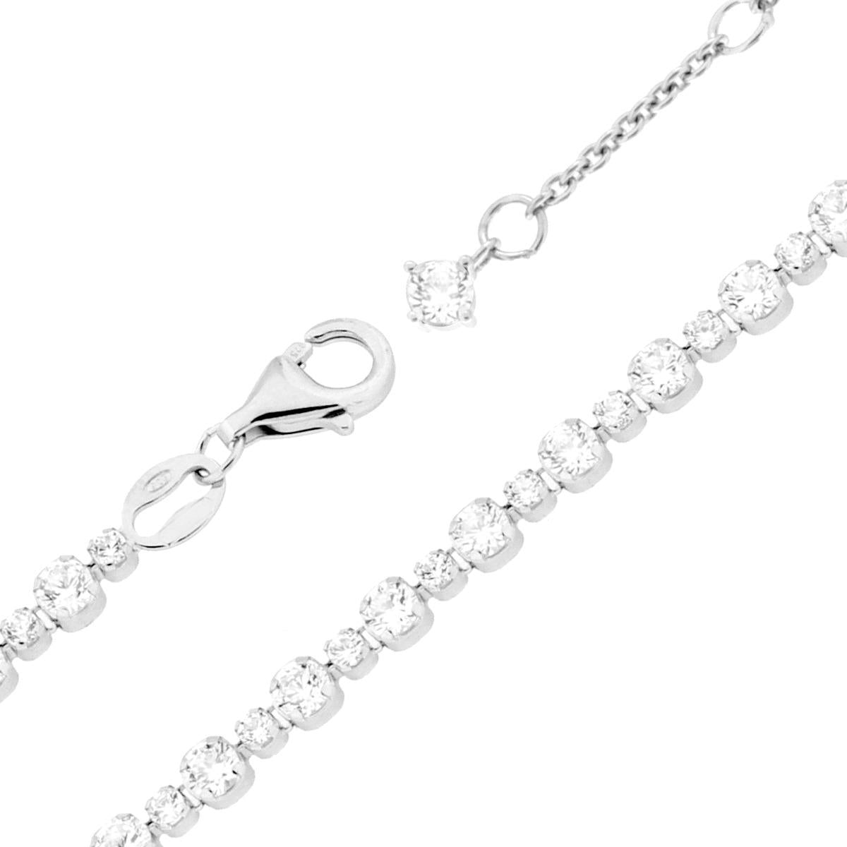 Bracciale Tennis cm 17+3 con Cubic Zirconia mm 3 e 2 Bianchi in ARGENTO 925 Galvanica Rodio