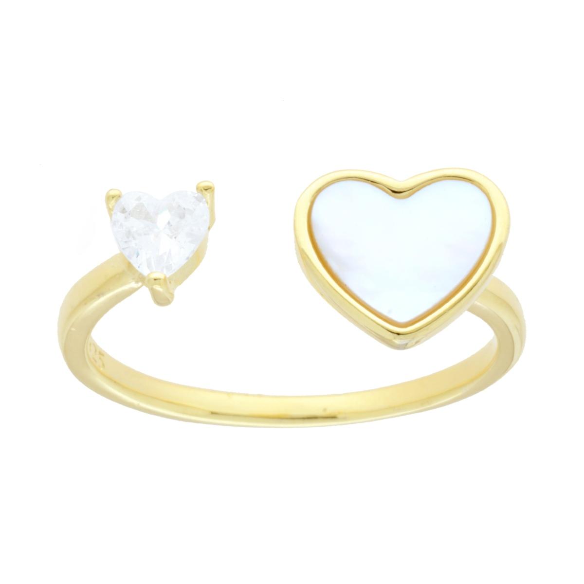 Anello Cuori con Cubic Zirconia Bianco e Madreperla in ARGENTO 925 Galvanica Oro
