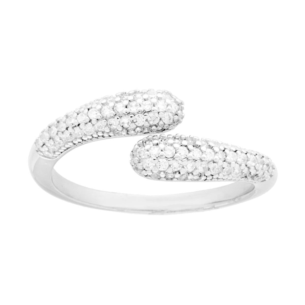 Anello Contrarie con Cubic Zirconia Bianchi in ARGENTO 925 Galvanica Rodio