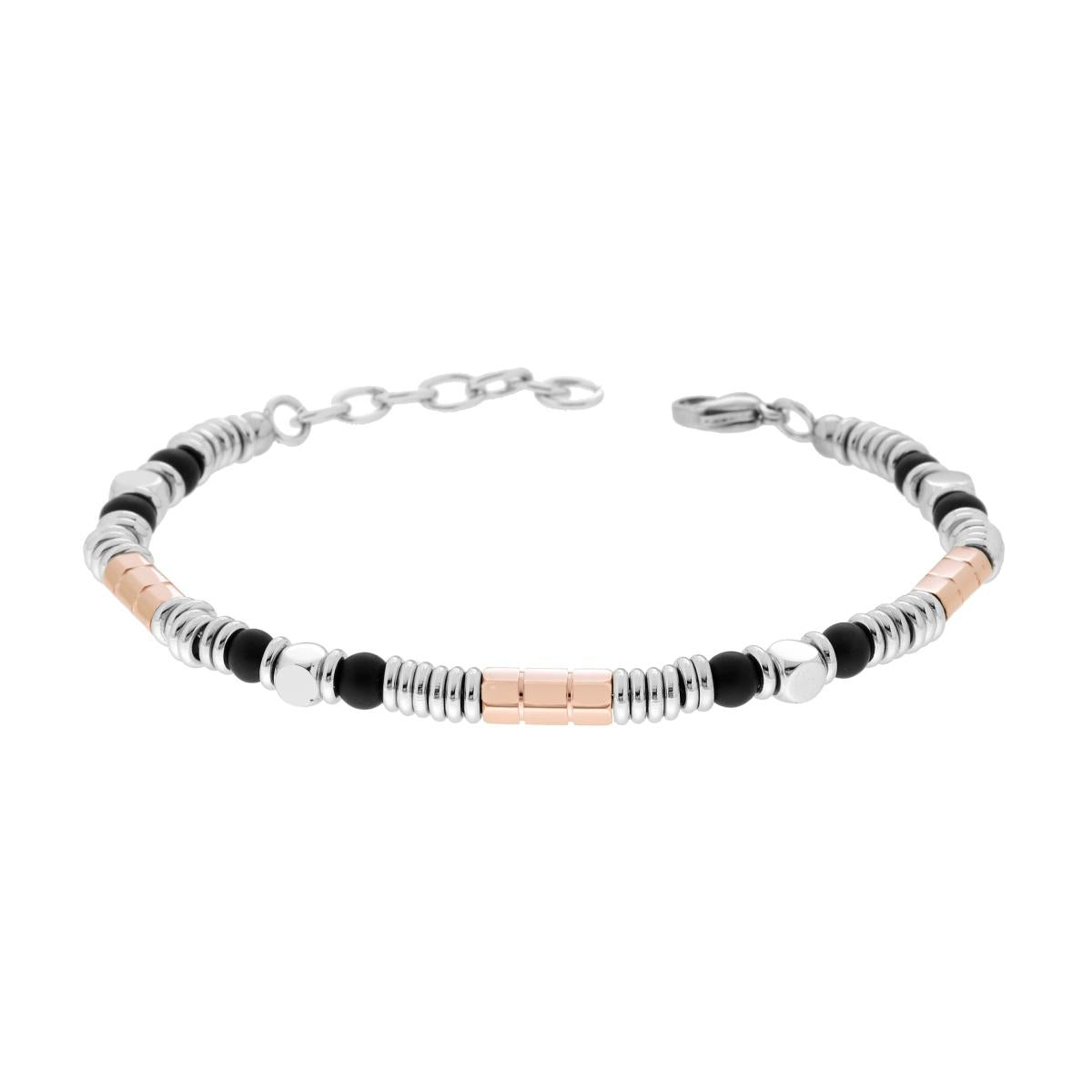 Bracciale Catena e Palline Nere con Bulloni colore Rosa e Accessori in ACCIAIO