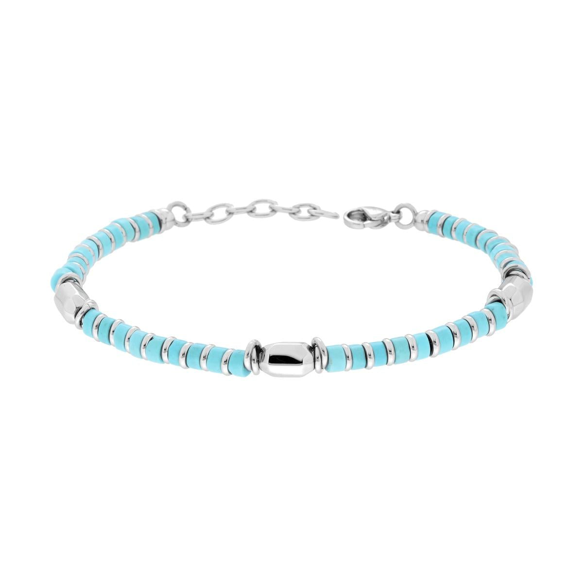 Bracciali Catena con Cilindretti in Pietra colore Turchese e Accessori in ACCIAIO