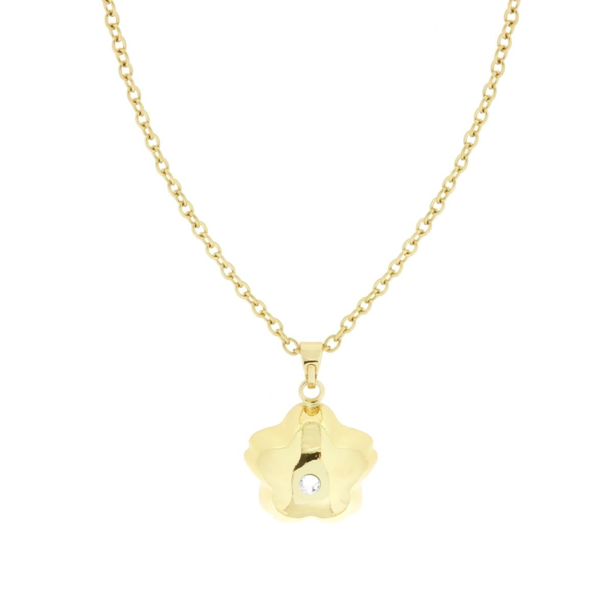 Collana Catena Forzatina cm 80+10 con Chiama Angeli Fiore bombato e Crystal Bianco in ACCIAIO e BRONZO colore Oro