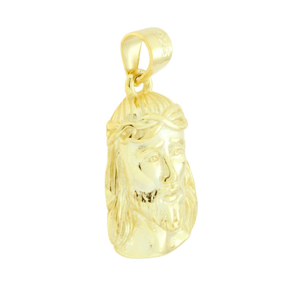Ciondolo Volto di Gesu Cristo mm 16 in ARGENTO 925 Galvanica Oro
