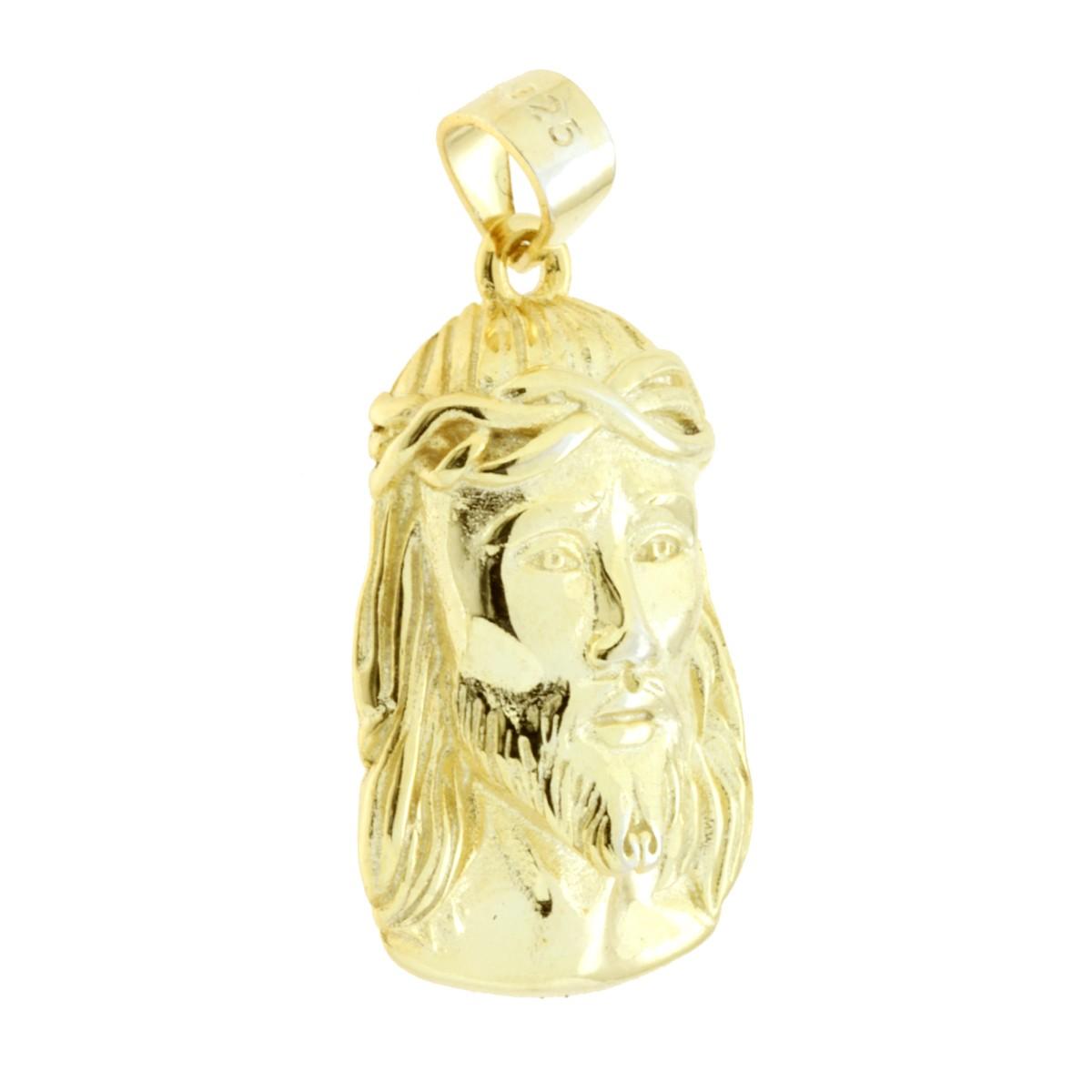 Ciondolo Volto di Gesu Cristo mm 20 in ARGENTO 925 Galvanica Oro