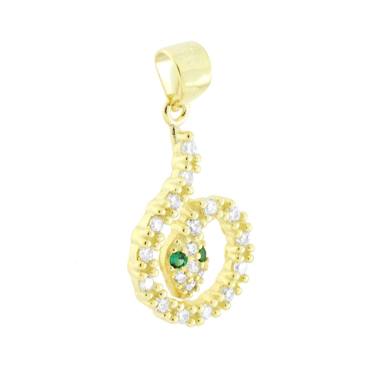 Ciondolo Serpente con Cubic Zirconia Bianchi e Verde Smeraldo in ARGENTO 925 Galvanica Oro