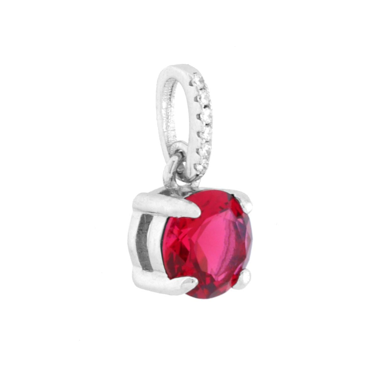 Ciondolo Punto Luce Rosso Rubino con Cubic Zirconia Bianchi in ARGENTO 925 Galvanica Rodio