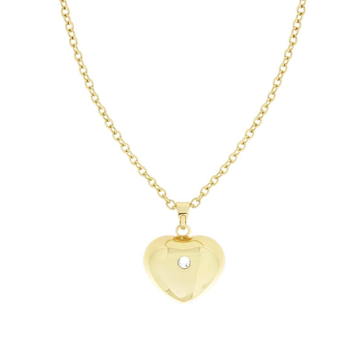 Collana Catena Forzatina cm 80+10 con Chiama Angeli Cuore bombato e Crystal Bianco in ACCIAIO e BRONZO colore Oro