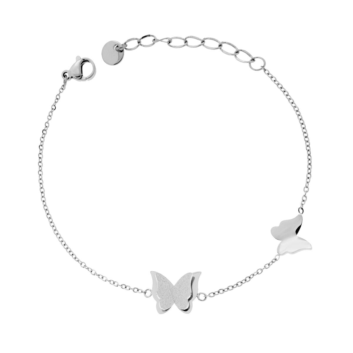 Bracciale Catena Forzatina Diamantata con Farfalle in ACCIAIO