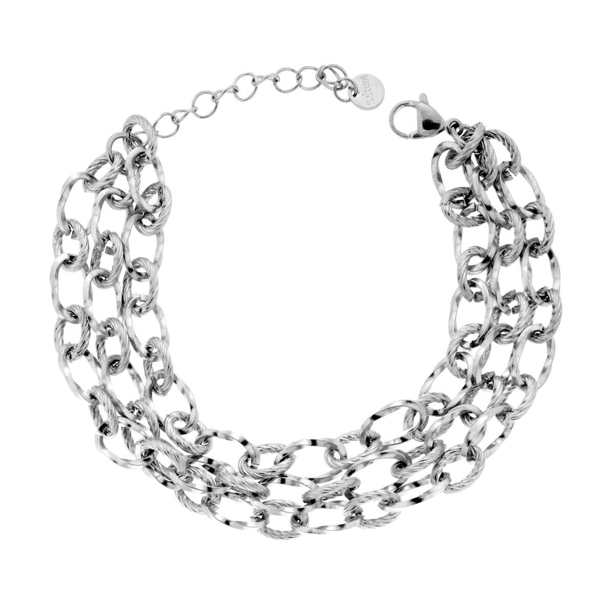 Bracciale tre fili Catena Forzatina alternata Liscia e Torchon in ACCIAIO