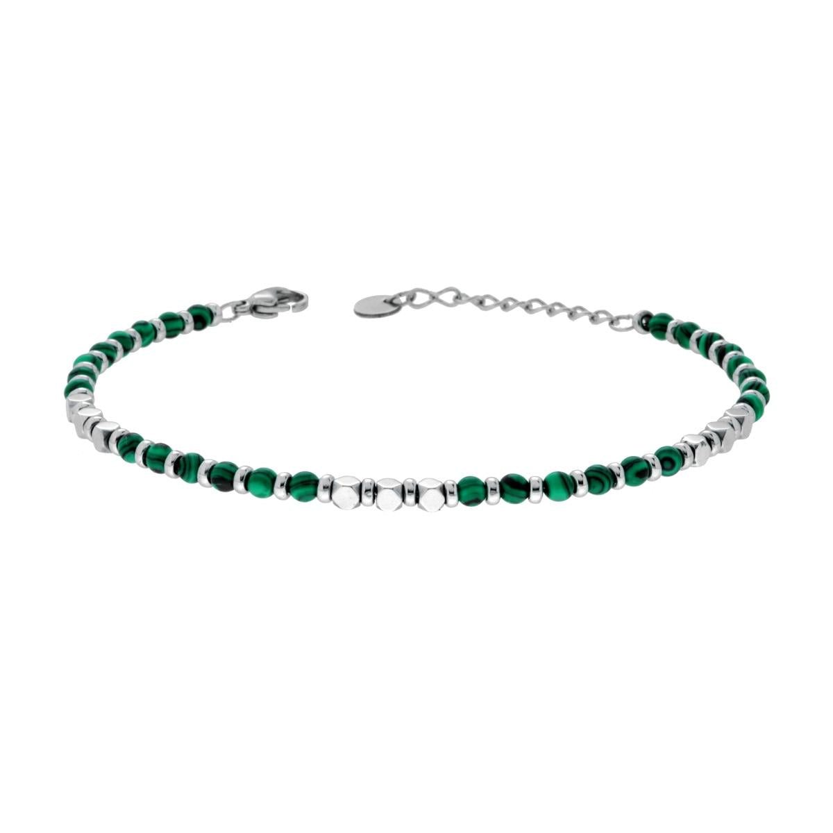 Bracciali Catena con Pietre colore Verde Malachite e Cubetti in ACCIAIO