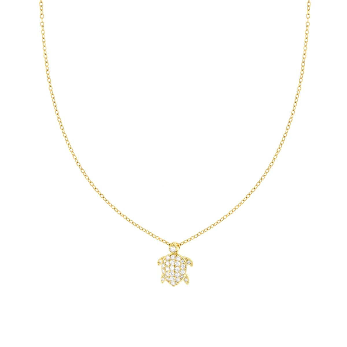 Collana Catena Forzatina Diamantata con Tartaruga e Crystal Bianchi in ACCIAIO e OTTONE colore Oro