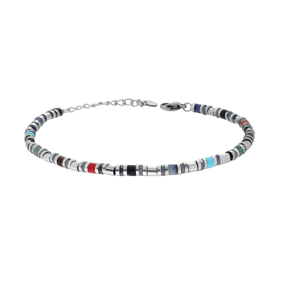 Bracciale Catena con Cilindretti e Pietre colore Multicolor in ACCIAIO