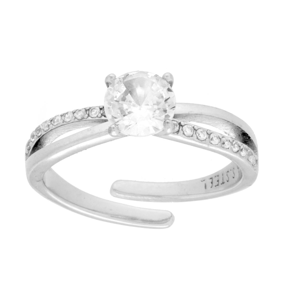 Anello Solitario doppio filo con Crystal Bianchi in ACCIAIO