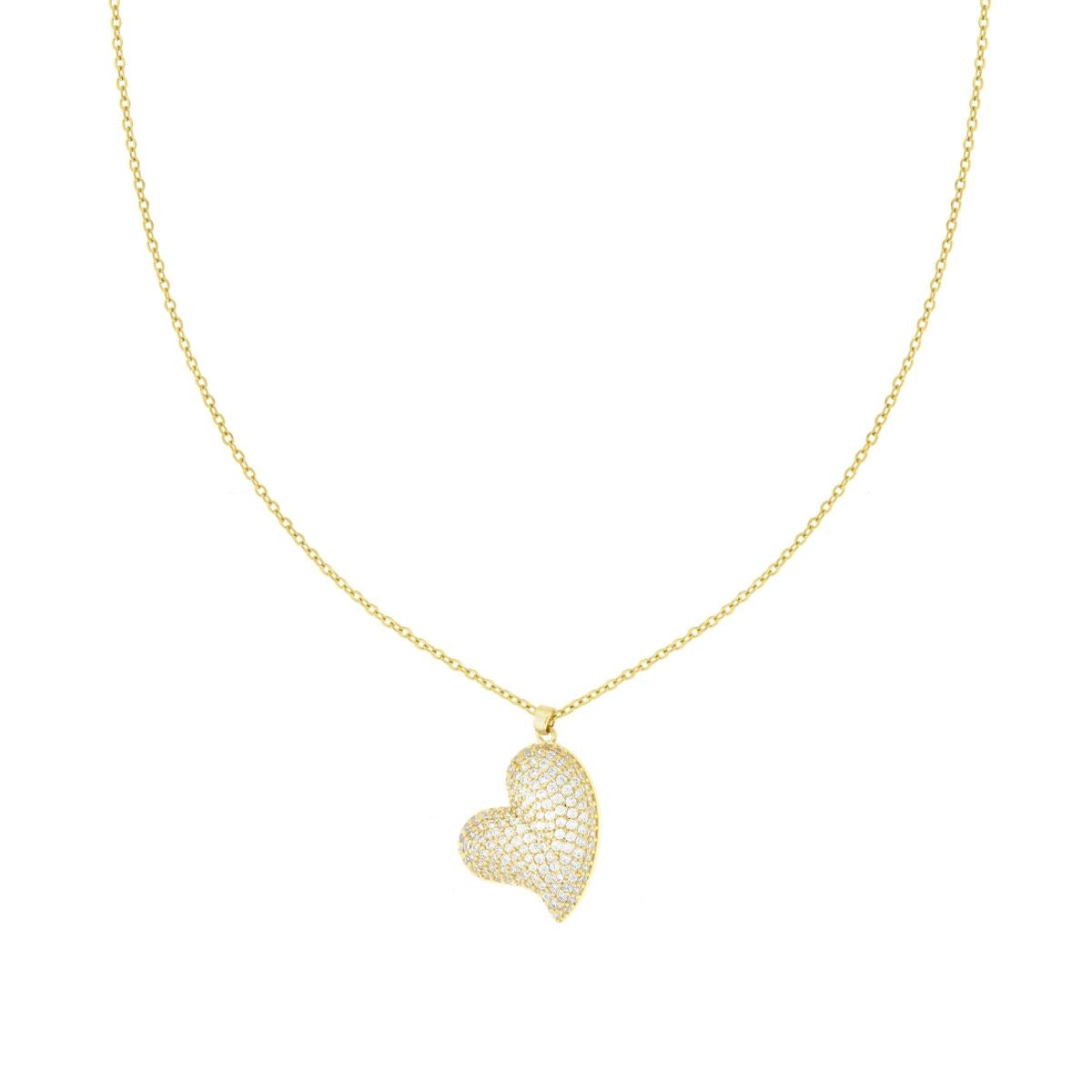 Collana Catena Forzatina con Cuore bombato e Crystal Bianchi in ACCIAIO colore Oro