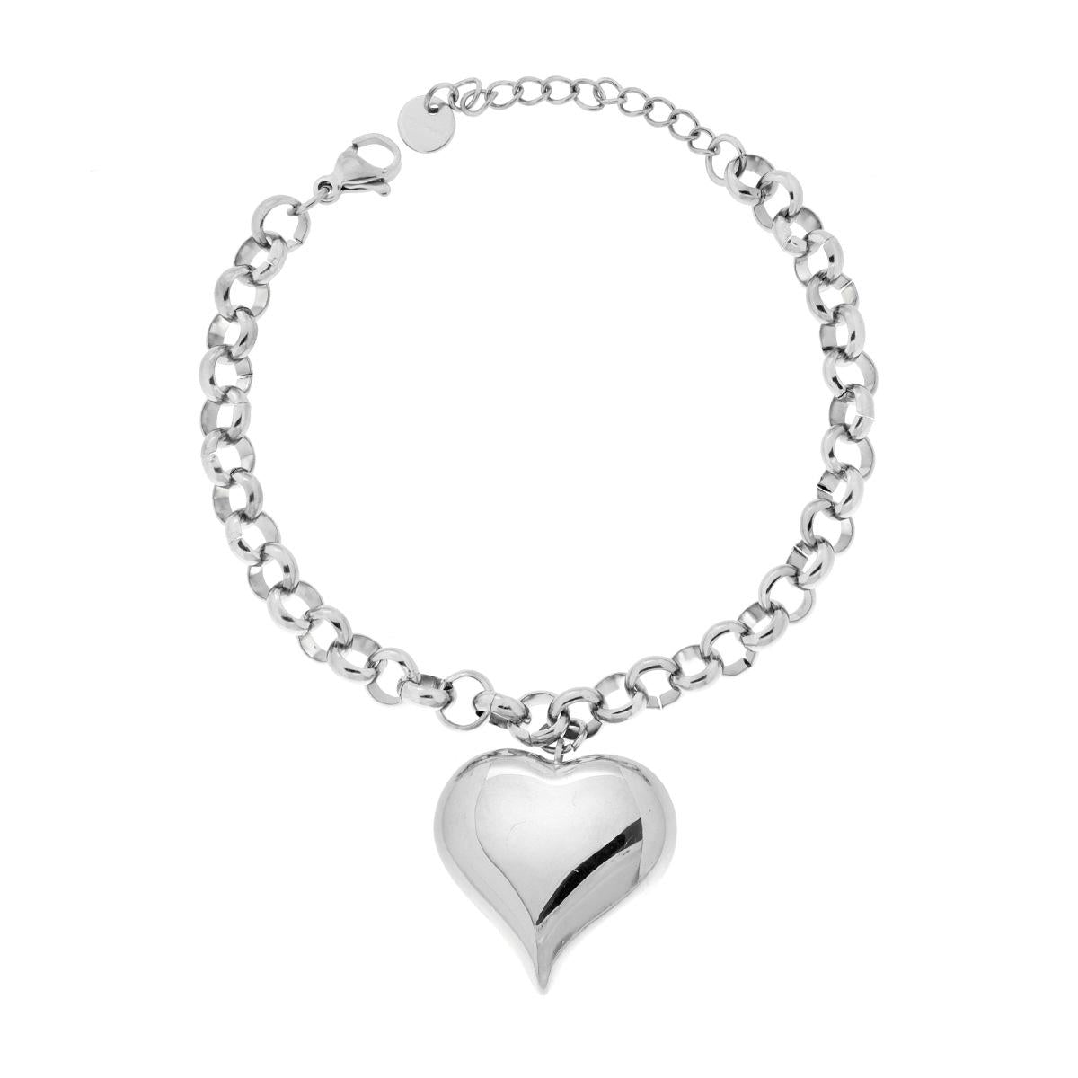 Bracciale Catena Rolo con Cuore Bombato in ACCIAIO