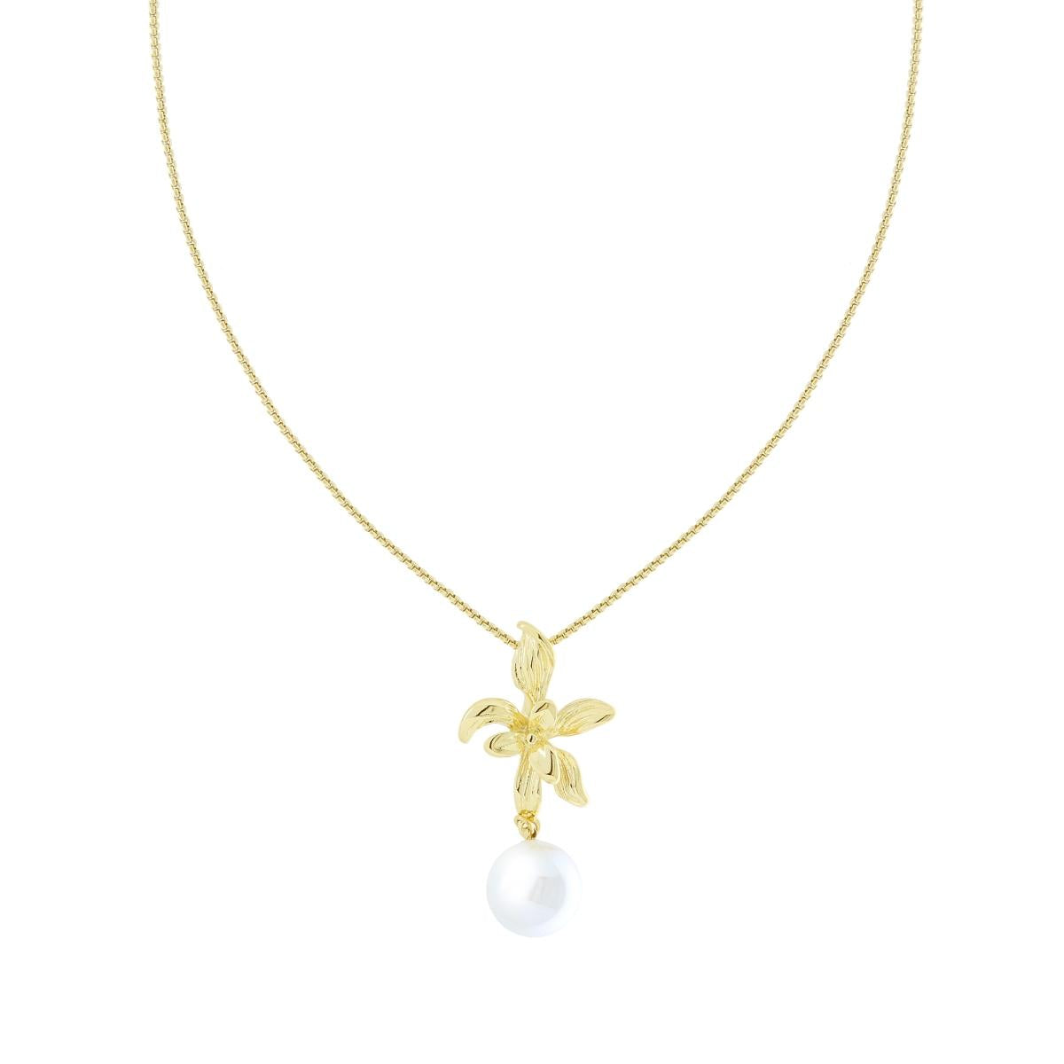 Collana Catena Veneziana Tonda con Fiore e Perla in ACCIAIO colore Oro