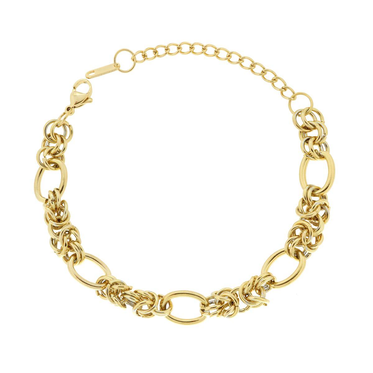 Bracciale Catena Bizantina alternata Forzatina in ACCIAIO colore Oro