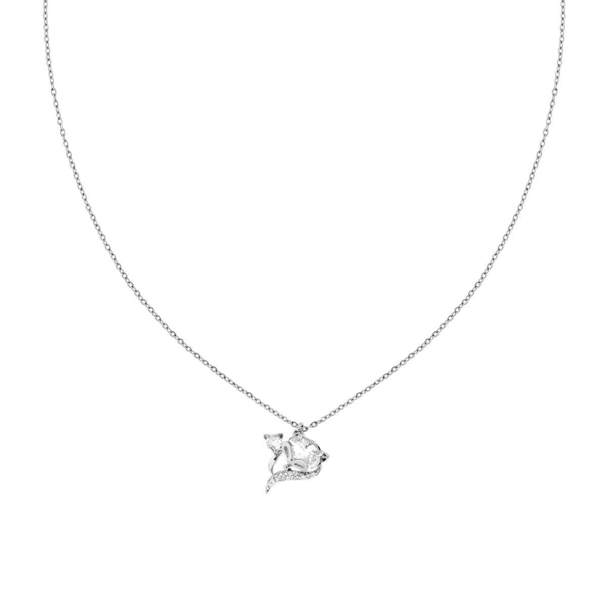 Collana Catena Forzatina Diamantata con Volpe e Crystal Bianchi in ACCIAIO e OTTONE