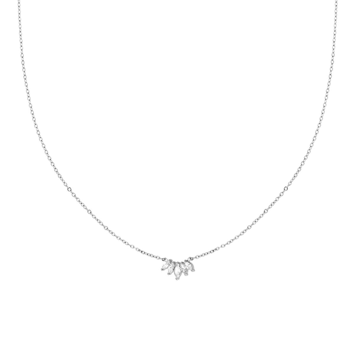 Collana Catena Forzatina Diamantata con Diadema Punto Luce e Crystal Bianchi Marquise in ACCIAIO