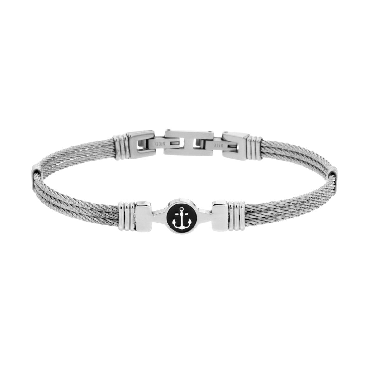 Bracciale Uomo Semirigido con filo intrecciato e Ancora in ACCIAIO