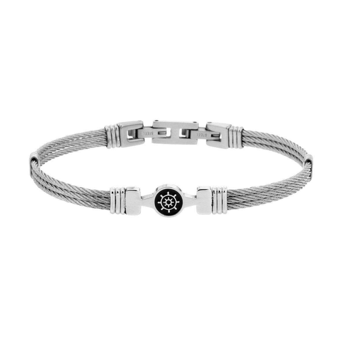 Bracciale Uomo Semirigido con filo intrecciato e Timone in ACCIAIO