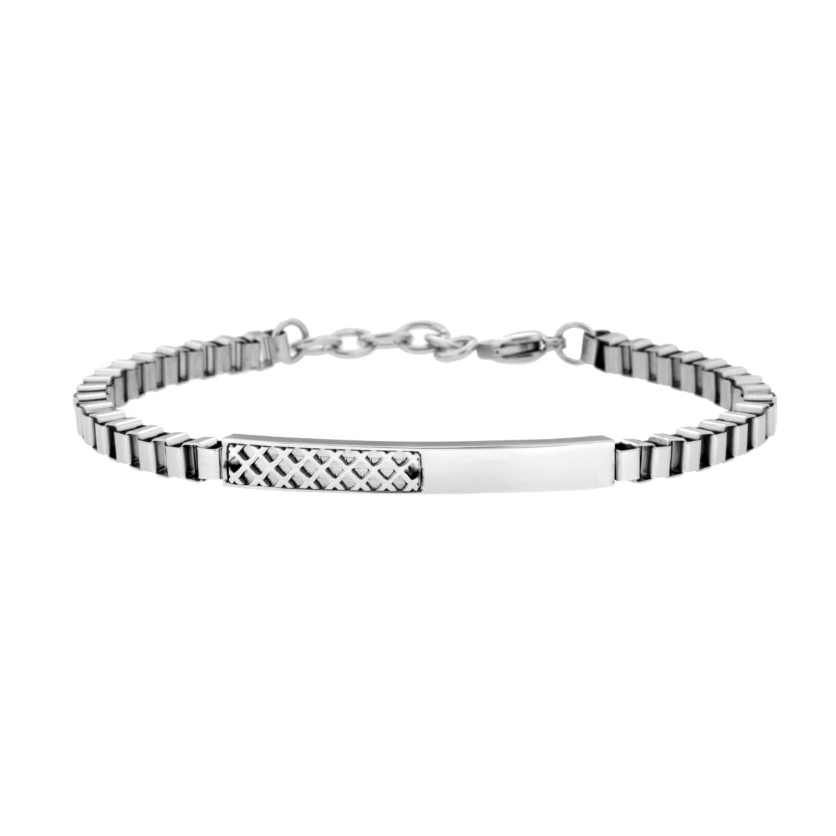 Bracciale Uomo Catena Veneziana Diamantata con Targa in ACCIAIO