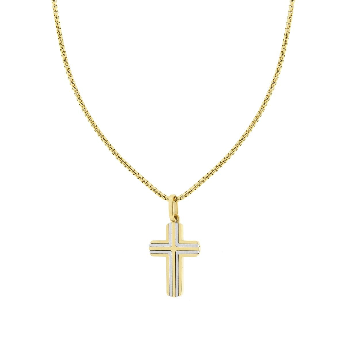 Collana Catena Veneziana Tonda con Croce in ACCIAIO colore Oro