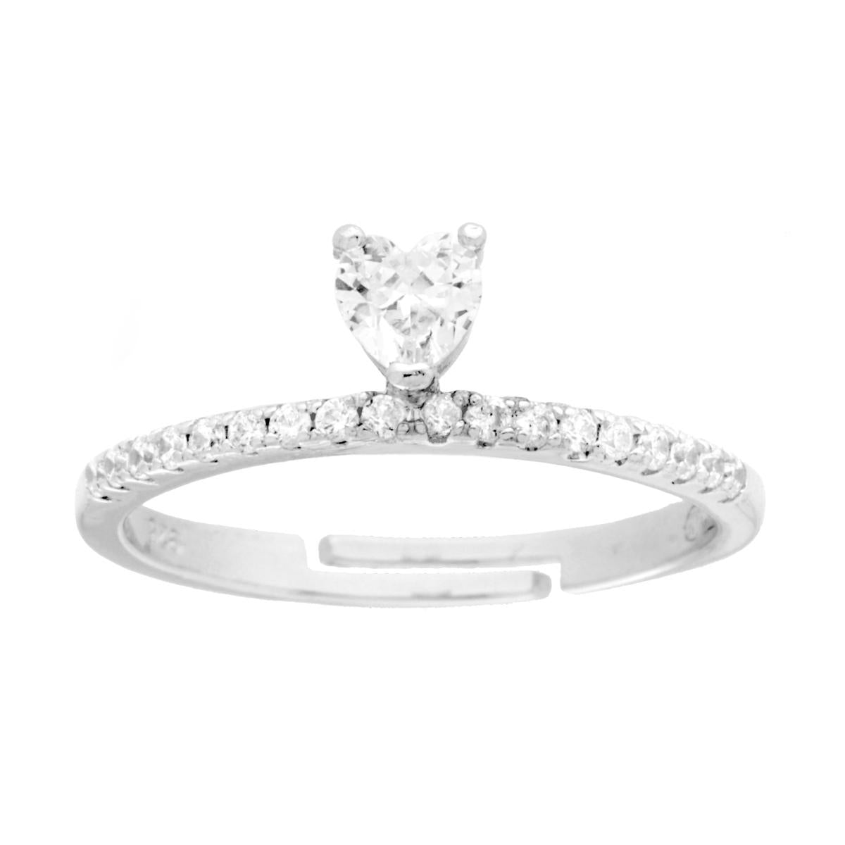 Anello Solitario Diadema Cuore con Cubic Zirconia Bianchi in ARGENTO 925 Galvanica Rodio