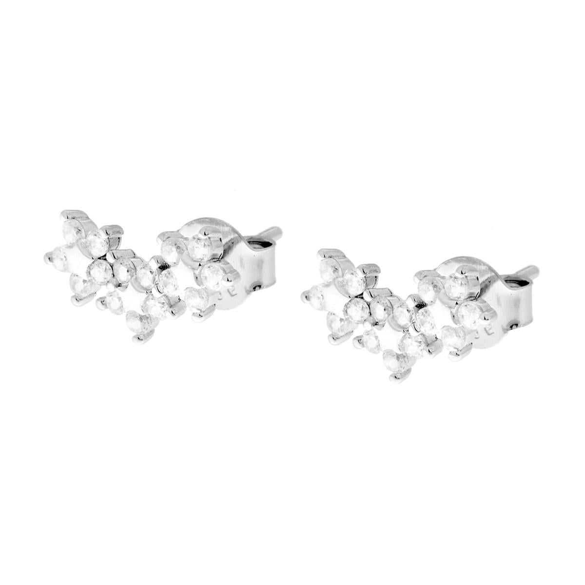 Orecchini Ear Cuff Trilogy Fiori con Cubic Zirconia Bianchi in ARGENTO 925 Galvanica Rodio