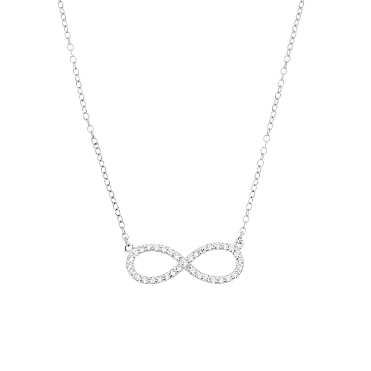 Collana Catena Forzatina Infinito con Zirconi Bianchi in ARGENTO 925 Galvanica Rodio