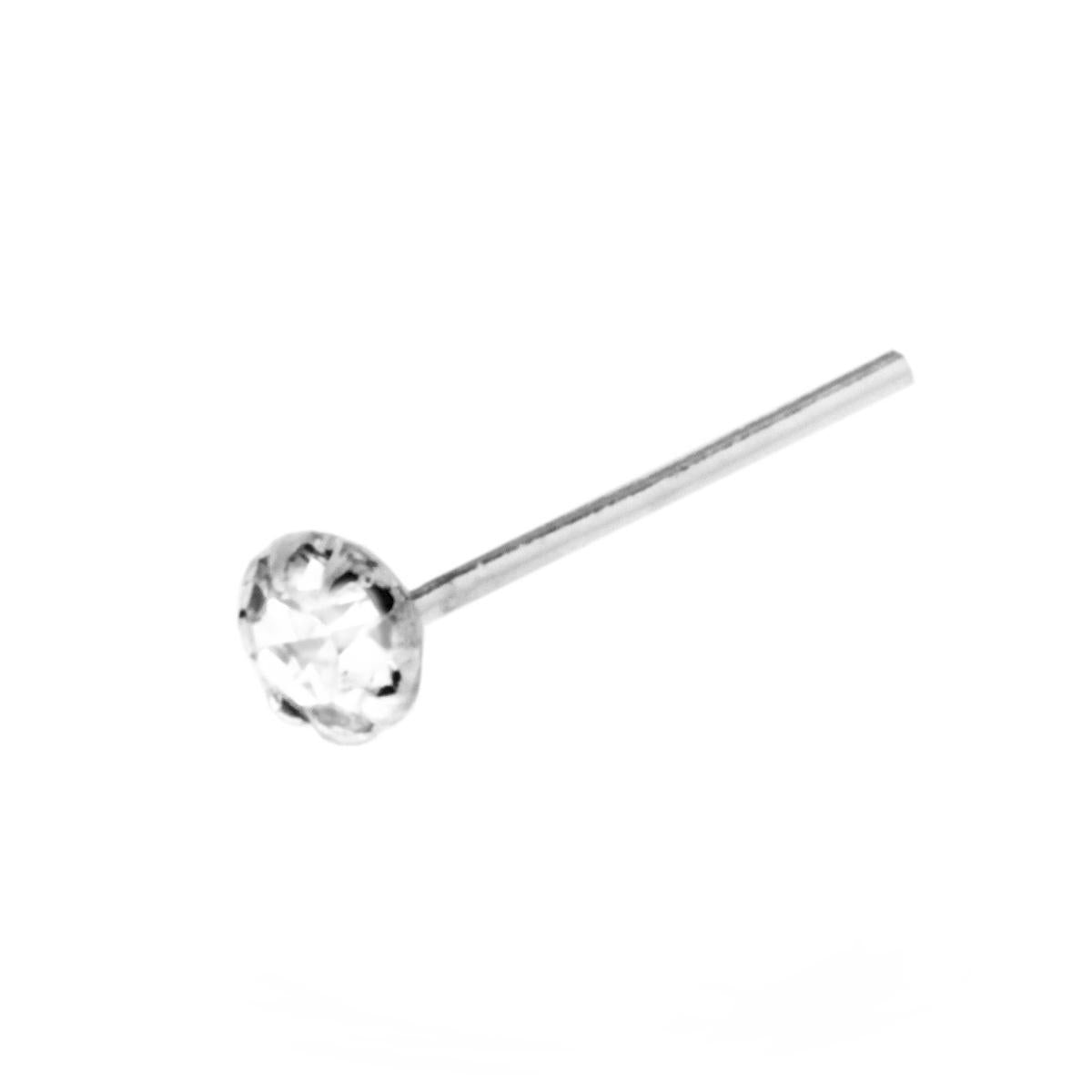 Piercing Naso Chiodino con Zircone Bianco mm 2 a Griffe Tondo in ARGENTO 925