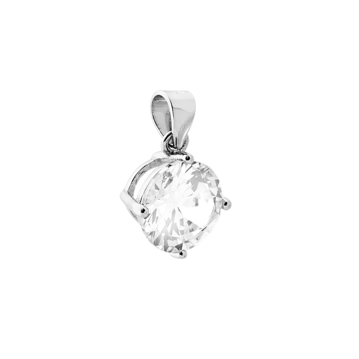 Ciondolo Punto Luce 4 Griffe mm 7 con Zircone Bianco Tondo in ARGENTO 925 Galvanica Rodio