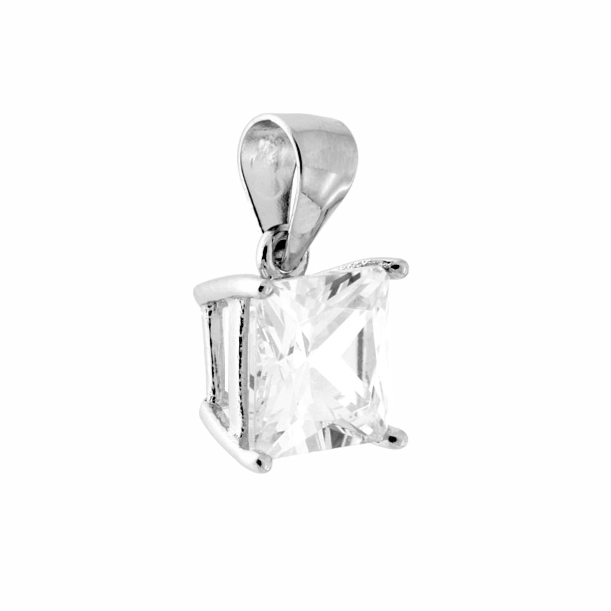 Ciondolo Punto Luce con Zircone Bianco Quadrato mm 7x7 in ARGENTO 925 Galvanica Rodio