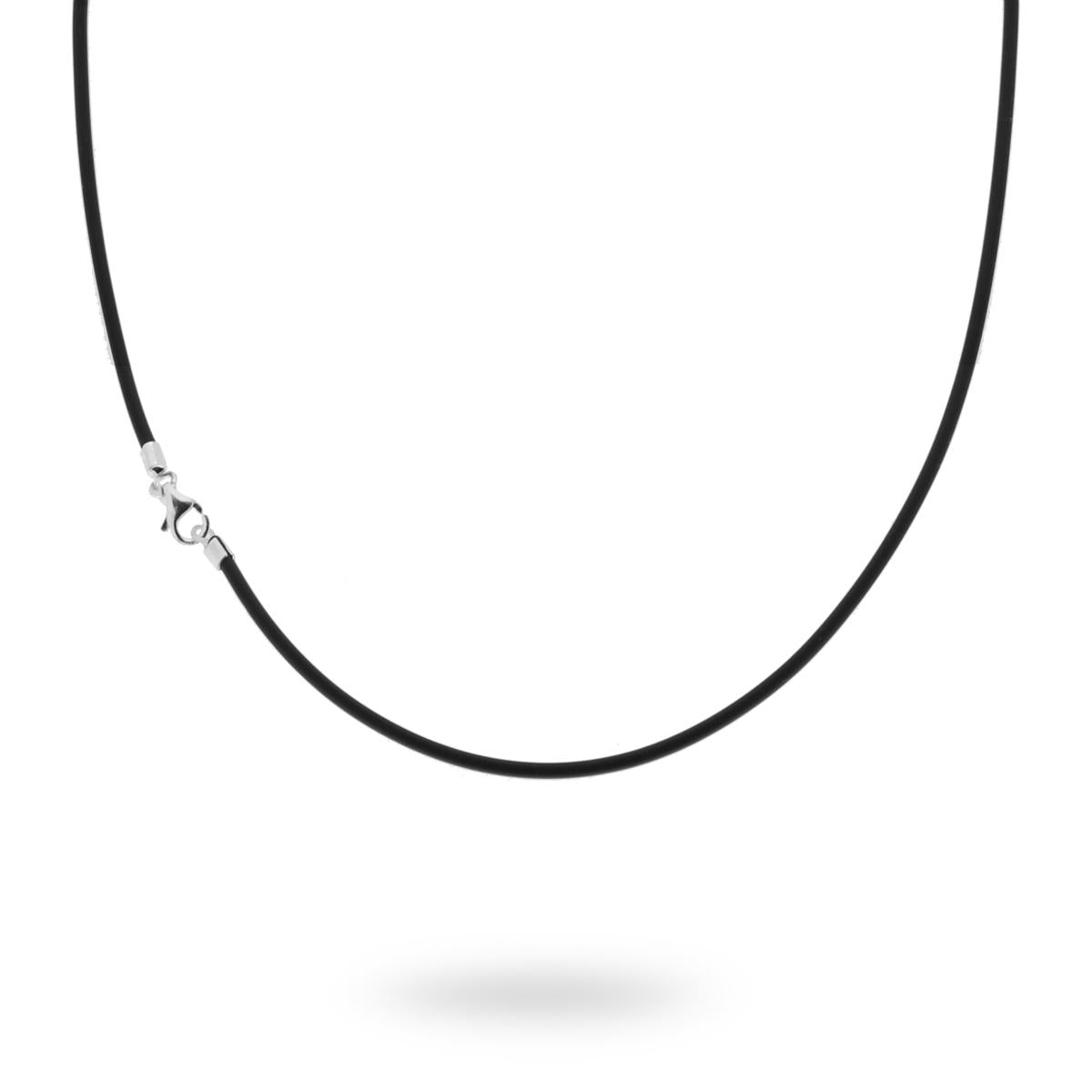 Collana Filo in Caucciu PVC Nero cm 40 con Chiusura in ARGENTO 925