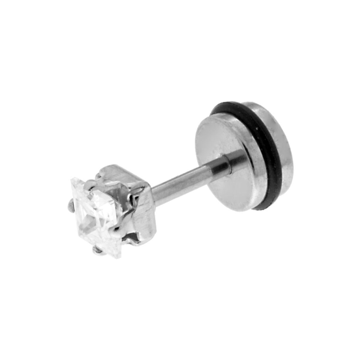 Body Piercing Labret mm 13 con Crystal Quadrato Bianco e Fake Plug mm 6.5 in ACCIAIO Chirurgico