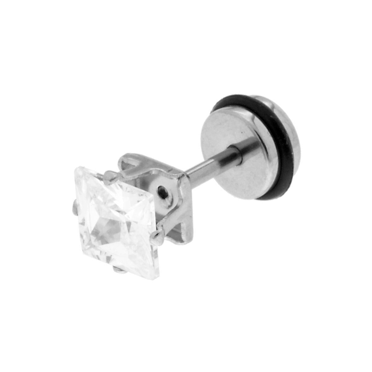 Body Piercing Labret mm 15 con Crystal Quadrato Bianco e Fake Plug mm 6.5 in ACCIAIO Chirurgico